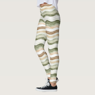 Braun Creme Grün Streifen Leggings