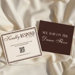Braun Creme Hochzeit QR Code Old Money RSVP Karte