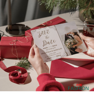 Braun & Creme Minimale Vintage Flachdecke Hochzeit Save The Date