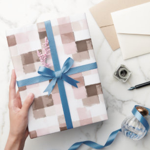 Braun Creme Pink Quadrate Geburtstag Geschenkpapier