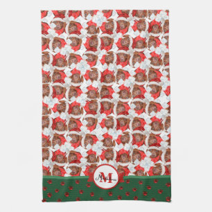 Braun Dackel Muster Monogramm Weihnachten Hund Geschirrtuch