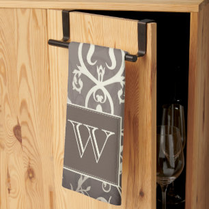 Braun Elegant Blühend Monogramm Handtuch