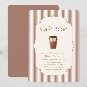 Braun Eleganter Streifen Café Bébé Kaffee Babypart Einladung
