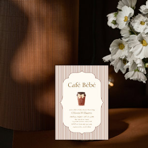 Braun Eleganter Streifen Café Bébé Kaffee Babypart Einladung
