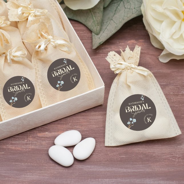 Braun Elegantes blaues Wasser Brautparty Runder Aufkleber (Von Creator hochgeladen)