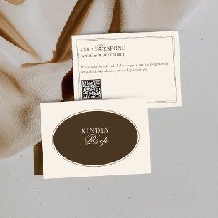 Braun-elfenbeinfarbenes elegantes Old-Money-QR-Cod RSVP Karte