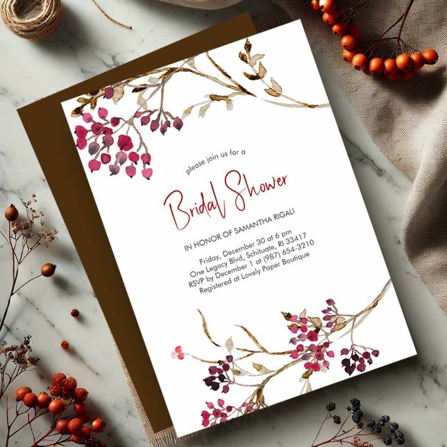 Braun Fall Bridal Dusche Einladungen | Botanicals (Rustic bridal shower invitations watercolor berries)