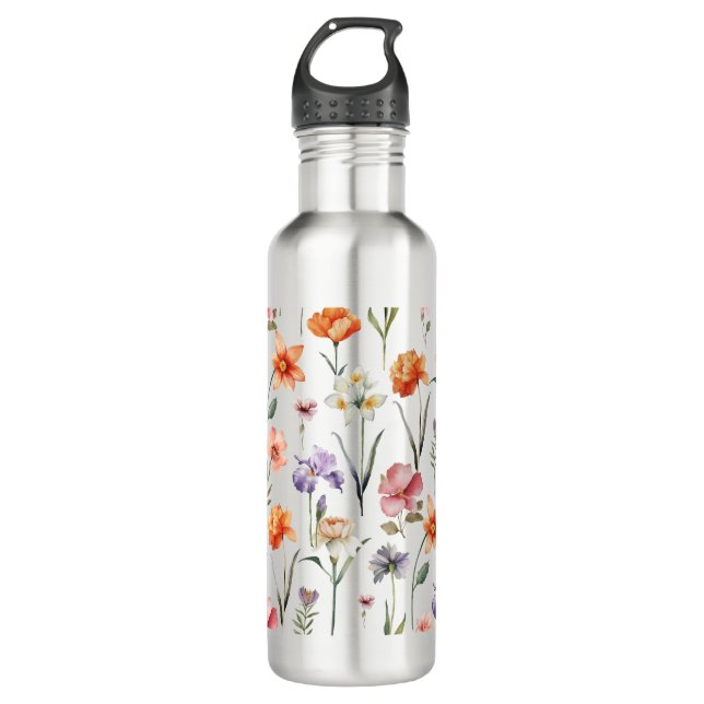 Braun farbiges Muster der Wildblume Edelstahlflasche (Vorderseite)
