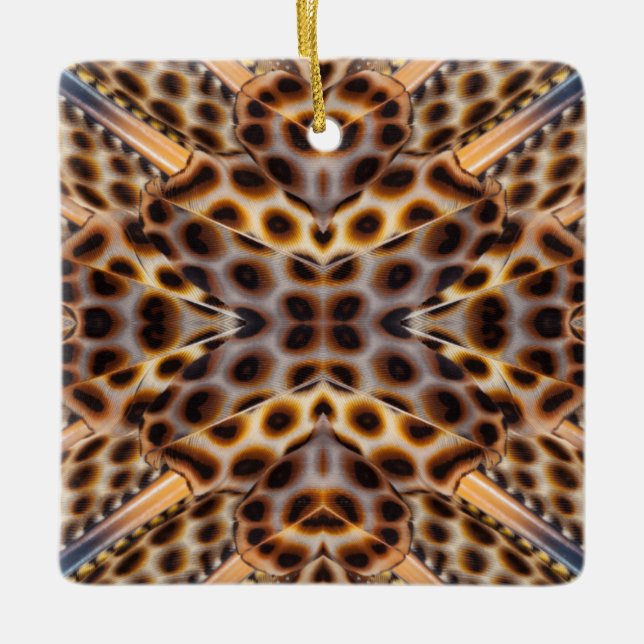 Braun-Fasant-Federkalieidoskop Keramikornament (Vorderseite)