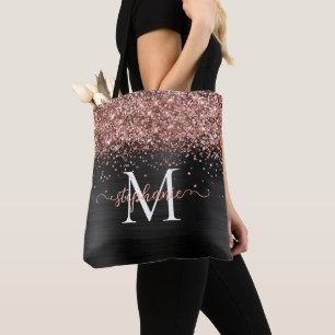 Braun Faux-Glitter Girly Glam Schwarzes Personalis Tasche