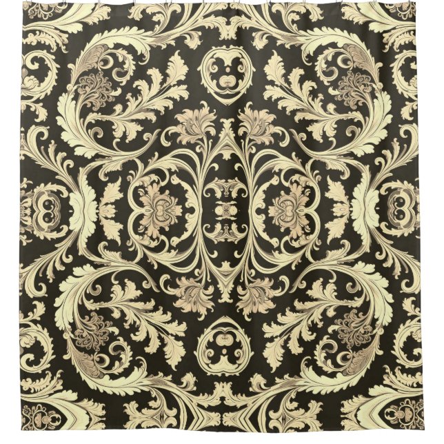 Braun Fleur Antique Muster Duschvorhang (Vorderseite)
