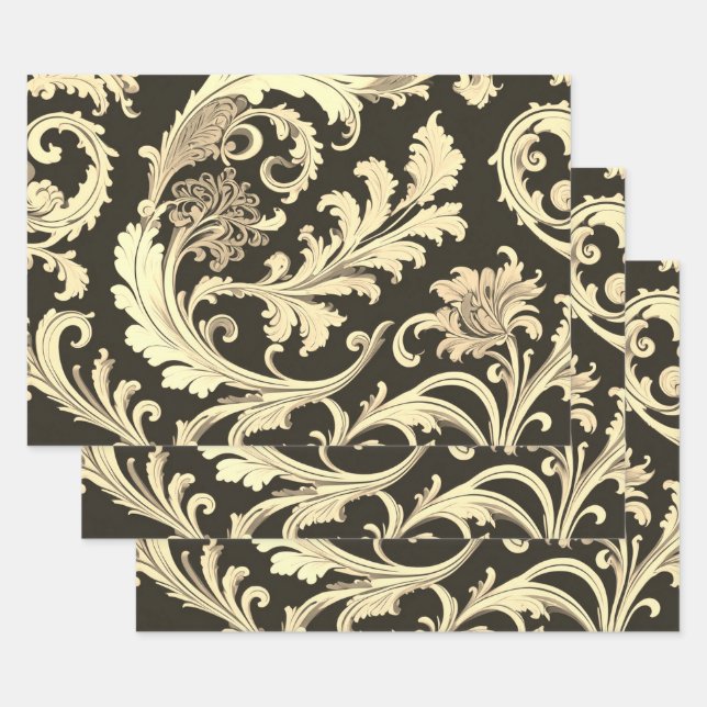 Braun Fleur Antique Muster Geschenkpapier Set (Set)