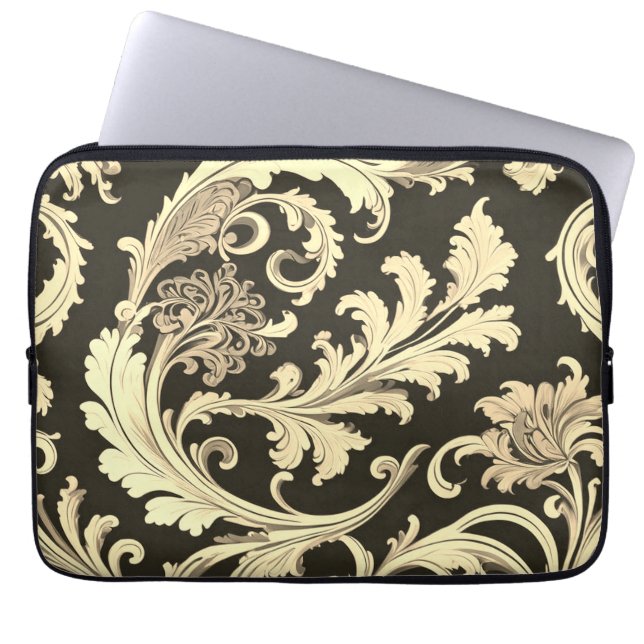 Braun Fleur Antique Muster Laptopschutzhülle (Vorderseite)