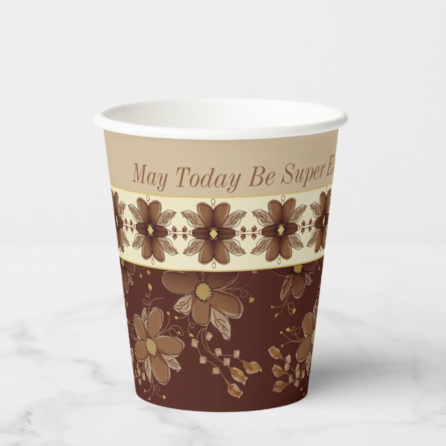 braun floral Accented Pappbecher (Vorderseite)