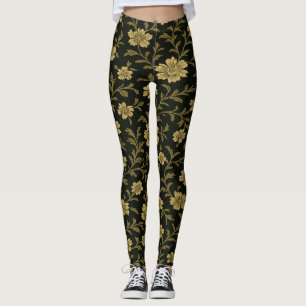 Braun Floral Schwarz Leggings