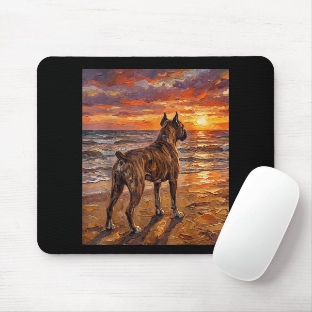 Braun-gefleckte Boxer am Sunset Beach Boxer-Hunde- Mousepad (Mit Mouse)