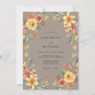 Braun Gelbe Botanische Aquarell Hochzeit Einladung