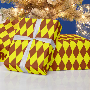Braun Gelbe Harlekin Karo-Design Geschenkpapier