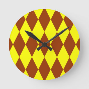 Braun-gelbes Harlekin-Karomuster Runde Wanduhr