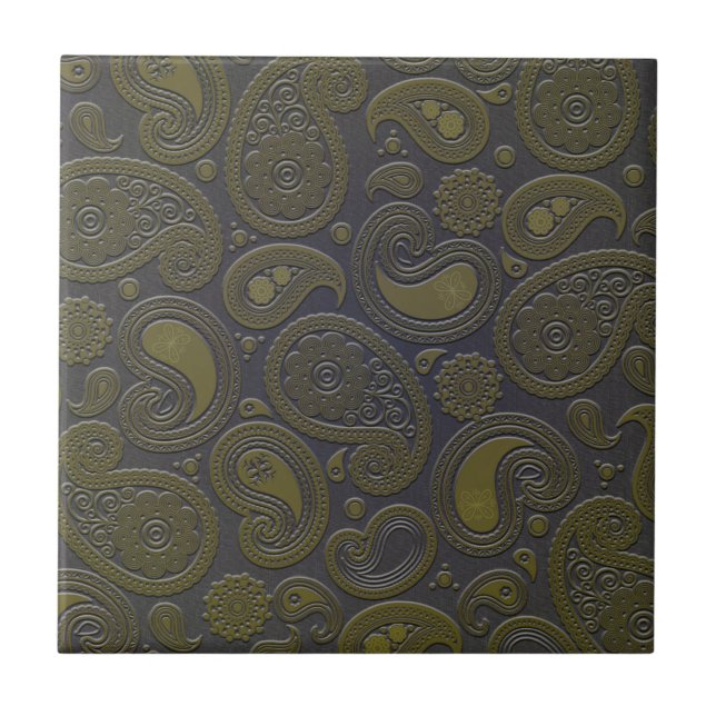 Braun-gelbliches Paisley-Muster Fliese (Vorderseite)