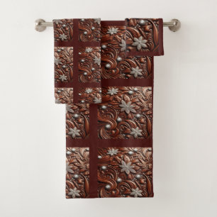 Braun geprägtes Kunstleder und Diamant Badhandtuch Set