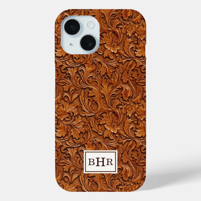 Braun geprägtes Leder mit Monogramm Case-Mate iPhone Hülle (Rückseite)