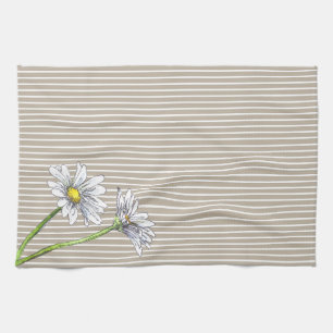 Braun gestreifte Blumen-Wasserfarben-Gänseblümchen Geschirrtuch