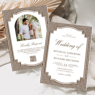 Braun gestreifte Hochzeit mit QR-Code-Foto Einladung