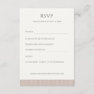 Braun gestreifte minimalistische Hochzeits-RSVP Begleitkarte