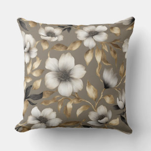 Braun-goldener klassischer Blumenprint Kissen