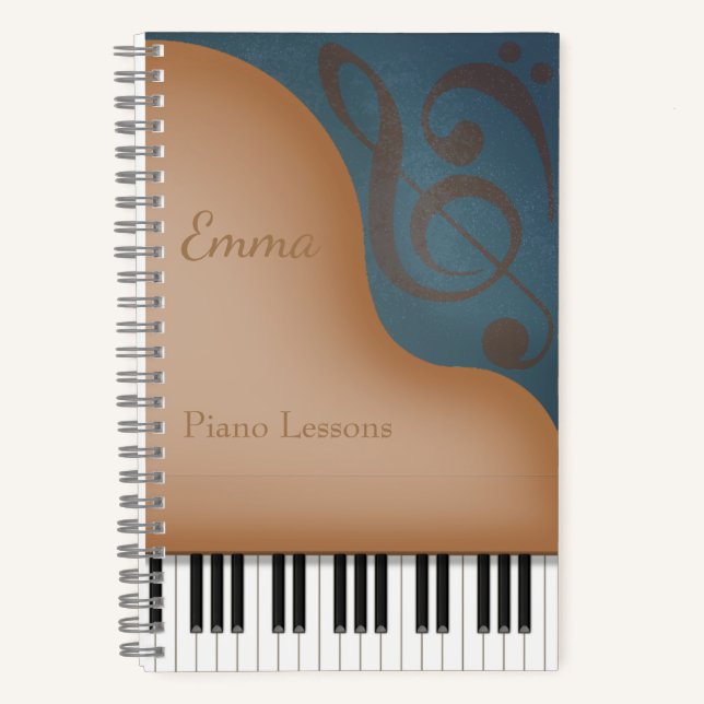 Braun Grand Piano Pianist & Music Lover's Custom Notizbuch (Vorderseite)
