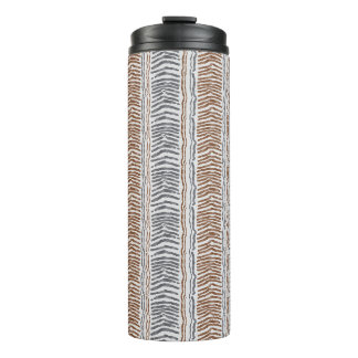 Braun Grau Moderner Streifen-Thermal-Becher Thermosbecher