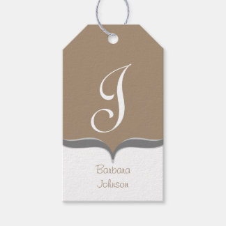 Braun-graue Monogram-Namensschilder Geschenkanhänger
