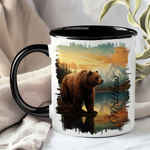 Braun Grizzly Bär Berg See Spiegelung Tasse
