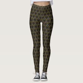 Braun, grün, cremeverstreute Blumenmuster Leggings