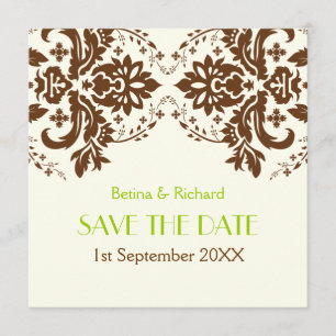 Braun, grün, elfenbeinfarbenes Hochzeit Save the D Date