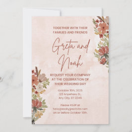 Braun-grüne Aquarell-Blumen-Hochzeitseinladung Einladung