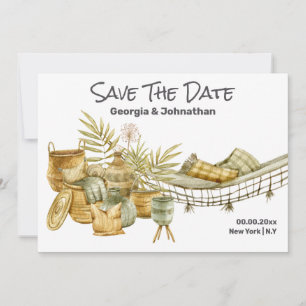 Braun grüne Sommer-Hängematte Boho-Chic Pflanzen Save The Date