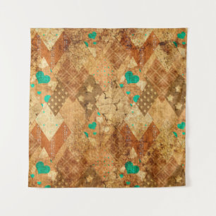 Braun grunge quilt patchworkmuster mit Sternen an Wandteppich