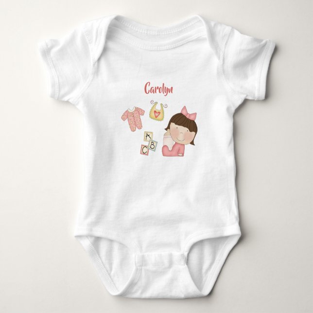 Braun haariges Baby Girl - ABCs Baby Strampler (Vorderseite)