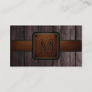 Braun Holz Braun Leder Look Monogram Visitenkarte