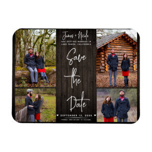 Braun Holz Rustikal 4 Fotos Hochzeit Terminankündi Magnet