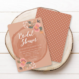 Braun Holz Rustikal Blumen Hochzeitsdusche Einladung