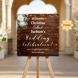 Braun-Holz-Streichelleuchten Hochzeitstag Willkomm Poster