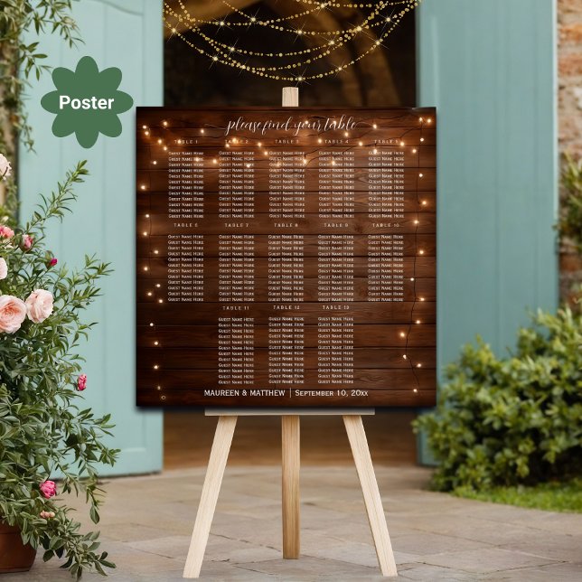 Braun-Holz-Streichleuchten 13 Tische Hochzeitssitz Poster (Von Creator hochgeladen)