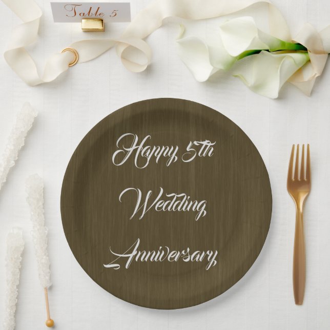 Braun Holz Traditioneller 5. Hochzeitstag, Pappteller (Hochzeit)