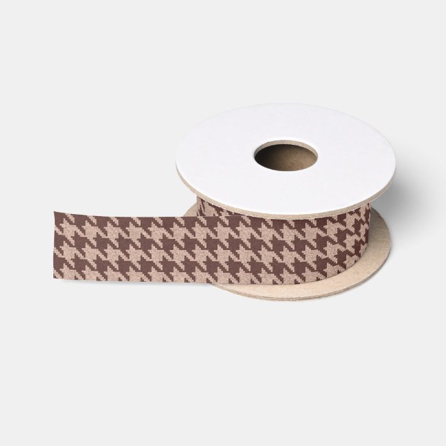 Braun Houndstooth Vornehm Klassisches Muster Satinband (Spule)