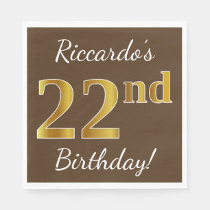 Braun, Imitate Gold 22. Geburtstag + Individuelle Serviette
