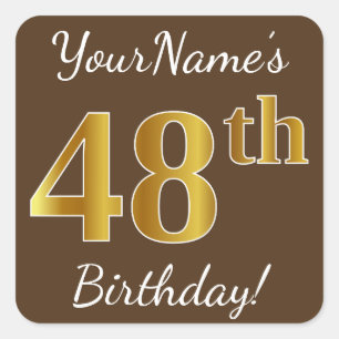 Braun, Imitate Gold 48. Geburtstag + Individuelle  Quadratischer Aufkleber