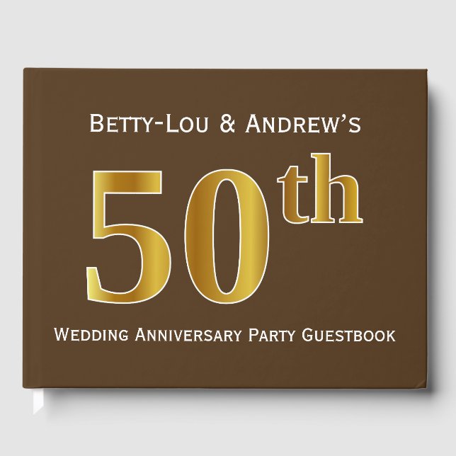 Braun, Imitate Gold 50. Hochzeitsszenario Party Gästebuch (Vorderseite)